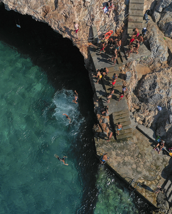 Cliff diving, Puglia photographed from a drone